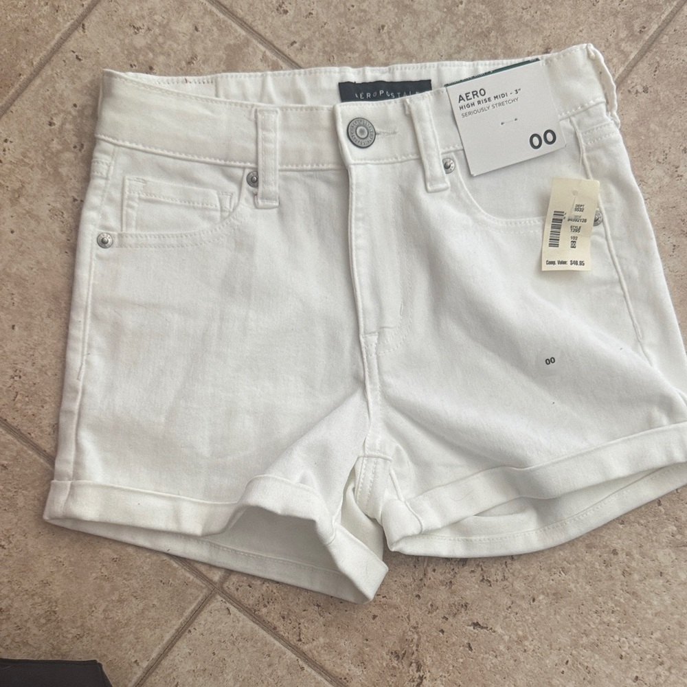 Aero High Rise MIDI White Jean Shorts Seriously Stretchy